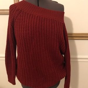 Wine Colored Off-the-shoulder Sweater